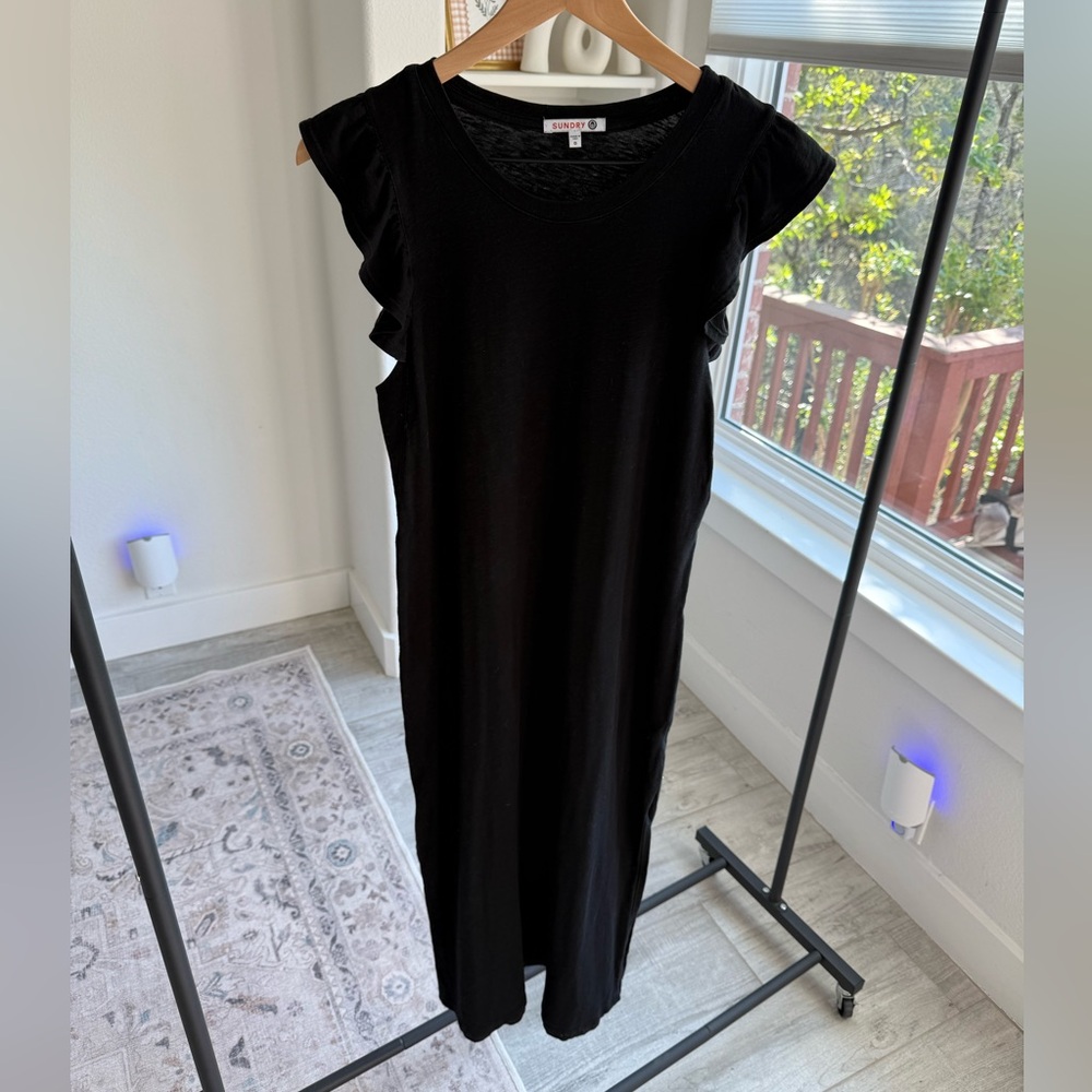Sundry Black Ruffle Sleeve Maxi Dress